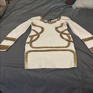 Chic White Midi Dress with Gold Detailing